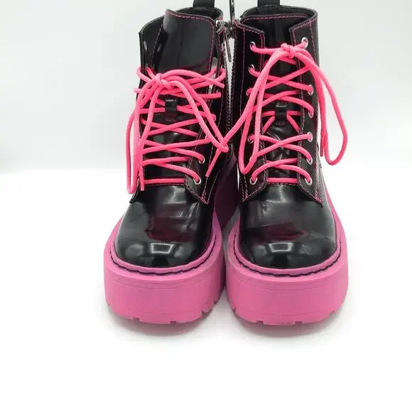 Current Mood Combat Boots DollsKill Pink Black women's size 6  CM20-468 - Picture 7 of 9